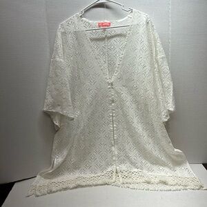XS/S All Worthy Hunter McGrady Lace Poncho w/ Fringe Trim USE AS COVERUP SWIM